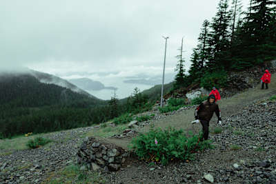 Dan and Gee Atherton on site in British Columbia, preparing for Red Bull Hardline. 