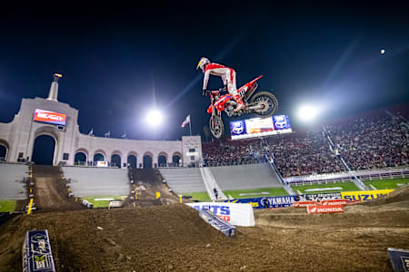 Jett Lawrence races at Round 3  at the Los Angeles Coliseum