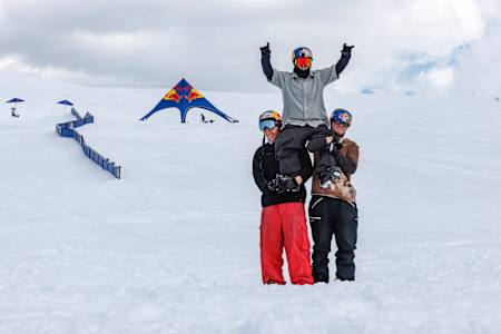 Celebrating a successful day in Banff Sunshine Village Ski Resort, Alberta, Canada.