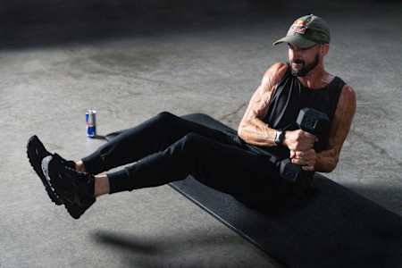 Terry Adams works out at his home gym in Hammond, LA in 2024