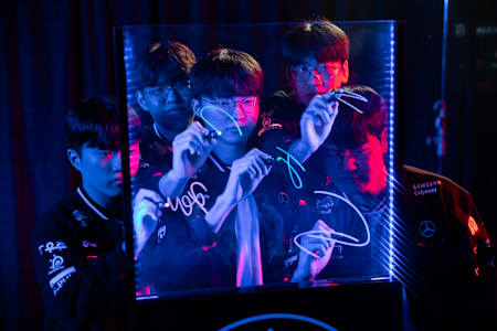 T1 sign autographs at MSI 2025 Bracket Stage Day 8 at the Pacific Coliseum in Vancouver, Canada on July 09, 2025.