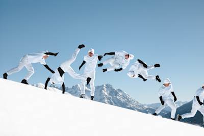 Freerunner Stefan Dollinger pictured during filming of his video project Rest Day in St Anton, Austria.