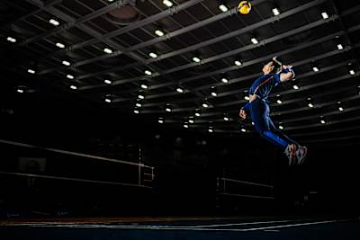 Yuji Nishida performs amazing volleyball skills in Osaka, Japan on November 22, 2024. 