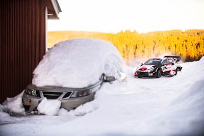 Kalle Rovanperä (FIN) and Jonne Halttunen (FIN) Of team TOYOTA GAZOO RACING WRT perform during World Rally Championship Sweden in Umea, Sweden on February 10, 2023 