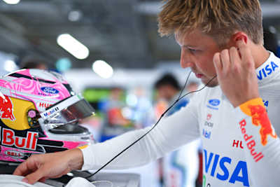 Liam Lawson prepares to drive in the garage during qualifying ahead of the F1 Grand Prix of Canada in May 2026. 