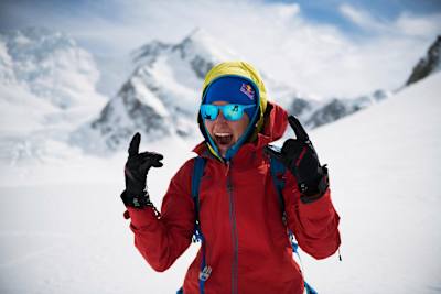 Nadine Wallner during the shooting of The Sky Piercer free skiing film in New Zealand.
