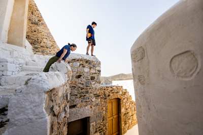 Krystian Kowalewski and Lilou Ruel are seen exploring Astypalea, Greece on March 25, 2022.  