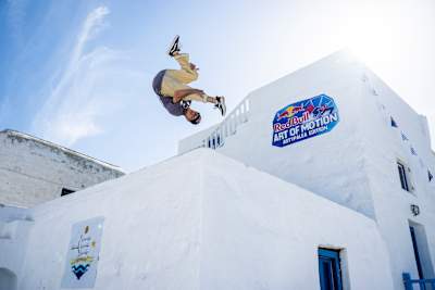 Archie Aroyan from Russia performs at the Red Bull Art Of Motion in Astypalea, Greece on June 9, 2022.  