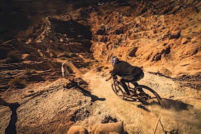 Thomas Genon rides his bike at Red Bull Rampage 2022 in Virgin, Utah