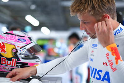 Liam Lawson prepares to drive in the garage during qualifying ahead of the F1 Grand Prix of Canada in May 2026. 