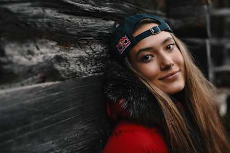 Eileen Gu poses for a portrait at Red Bull Stomping Ground in Saas Fee, Switzerland on October 7, 2020