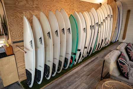 Detail of surfboards at Surf Ranch in Leemore, California