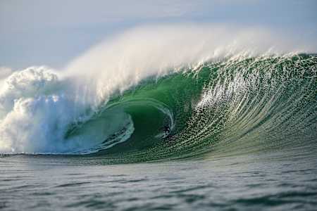 Spain's Natxo González surfs a giant wave in Mullaghmore, Ireland.
