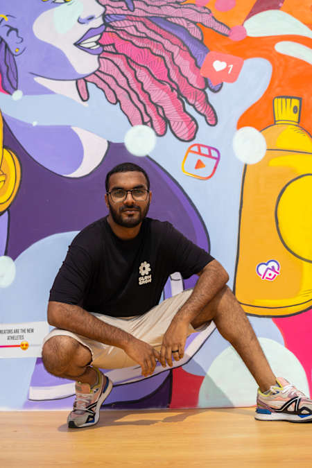 Abhedya Bhagawan with his graffiti artwork