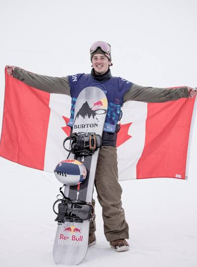 Mark McMorris is pictured with the Canadian flag after winning at the Burton US Open 2018 in Vail, Colorado, USA.