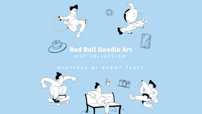 'Doodles' artist Burnt Toast collaborated with national Red Bull Doodle Art winners to create a collection of one-of-a-kind NFTs available for an open-edition mint in May 2023.