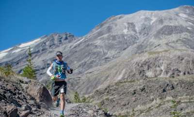 A competitor taking on the gruelling 50km Volcanic Mt St Helens