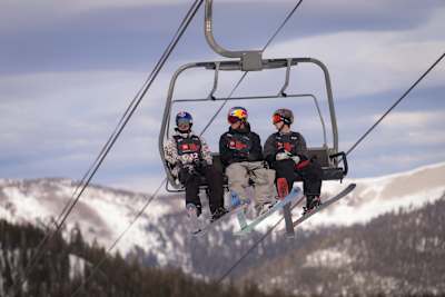 Fabian Boesch and Mac Forehand at Mammoth Mountain, California, USA on January 31, 2024.   