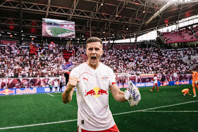 Christoph Baumgartner bejubelt einen Sieg mit RB Leipzig.