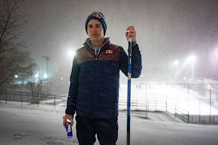 Mitch Marner at an outdoor rink in Toronto