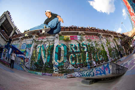 Margielyn Didál does a backside grab at Red Bull Drop In Tour in France 