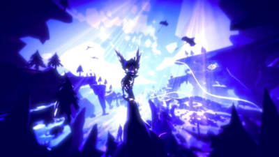 A still from Fe showing a character with light shining down on him