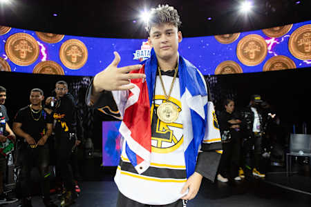 Reverse poses for a portrait at the Red Bull Batalla National Finals in LA