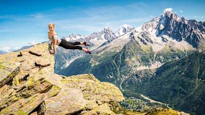 Agathe Petrini dancing in front of Mont Blanc.