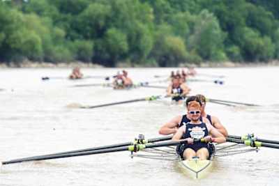 Rowers take part in a race.