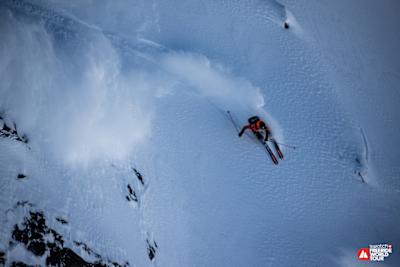 Reine Barkered skiing during the Freeride World Tour