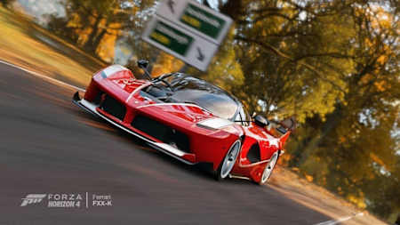 A screenshot of the 2014 Ferrari FXX K in Forza Horizon 4.