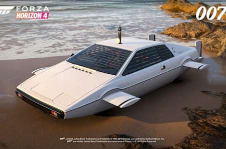 A screenshot of the 1977 Lotus Esprit James Bond Edition in Forza Horizon 4.