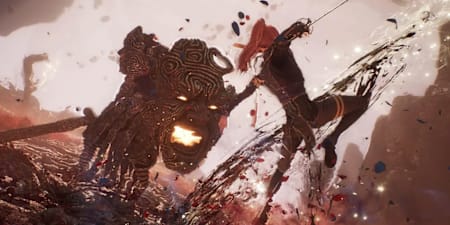 Maëlle kämpft im Spiel Clair Obscur: Expedition 33 gegen einen Boss.  