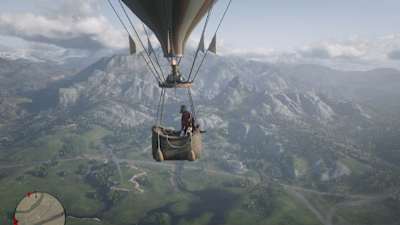 Captura de pantalla de Red Dead Redemption 2 muestra un globo aerostático.
