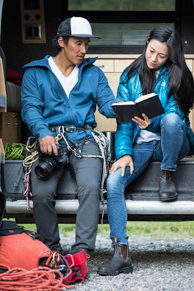 Jimmy Chin and Chai Vasarhelyi on location during the filming of Free Solo.