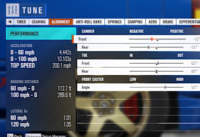 Image of the Alignment tuning menu in Forza Horizon 4.