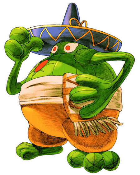 Ein großer, runder Kaktus mit Augen und Hut