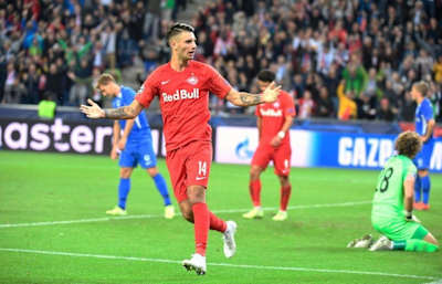 Hungary's Dominik Szoboszlai celebrates his first Champions League goal.