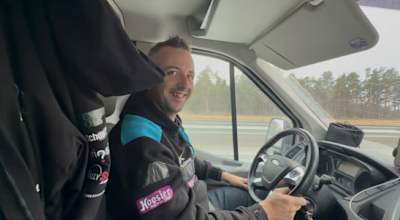 Daniel Brkic behind the wheel on the journey to Croatia from Finland