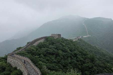 Great wall of China in the fog.