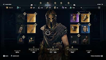A screenshot of the weapons in Assassin's Creed Odyssey