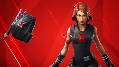 Screenshot from Fortnite showing the Black Widow Skin