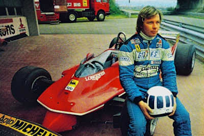 Didier Pironi con su Ferrari F1 en la pista de pruebas de Fiorano.