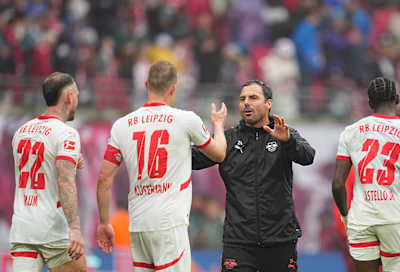 Zsolt Löw of RB Leipzig gestures during the 1st Bundesliga match between RB Leipzig and FC Bayern München at Red Bull Arena, Leipzig.
