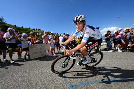 Remco Evenepoel of Belgium and Team Soudal Quick-Step - White Best Young Rider Jersey competes during the 111th Tour de France 2024.