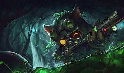 The splash art for League of Legends champion Teemo’s Omega Squad skin.