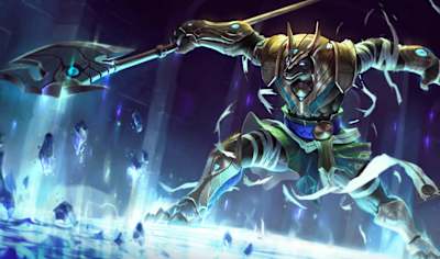 Nasus from League of Legends is a tanky bruiser who can be played as a pseudo-mage in the 1v1 format.