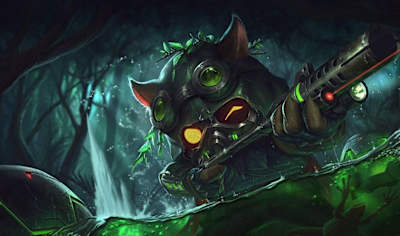 The splash art for League of Legends champion Teemo’s Omega Squad skin.