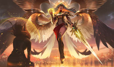 The splash art for Transcended Kayle in Teamfight Tactics.