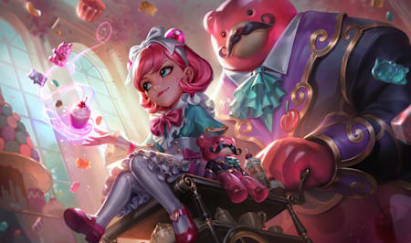 Annie, championne de League of Legends, apparaît ici dans un univers de douceurs acidulées.